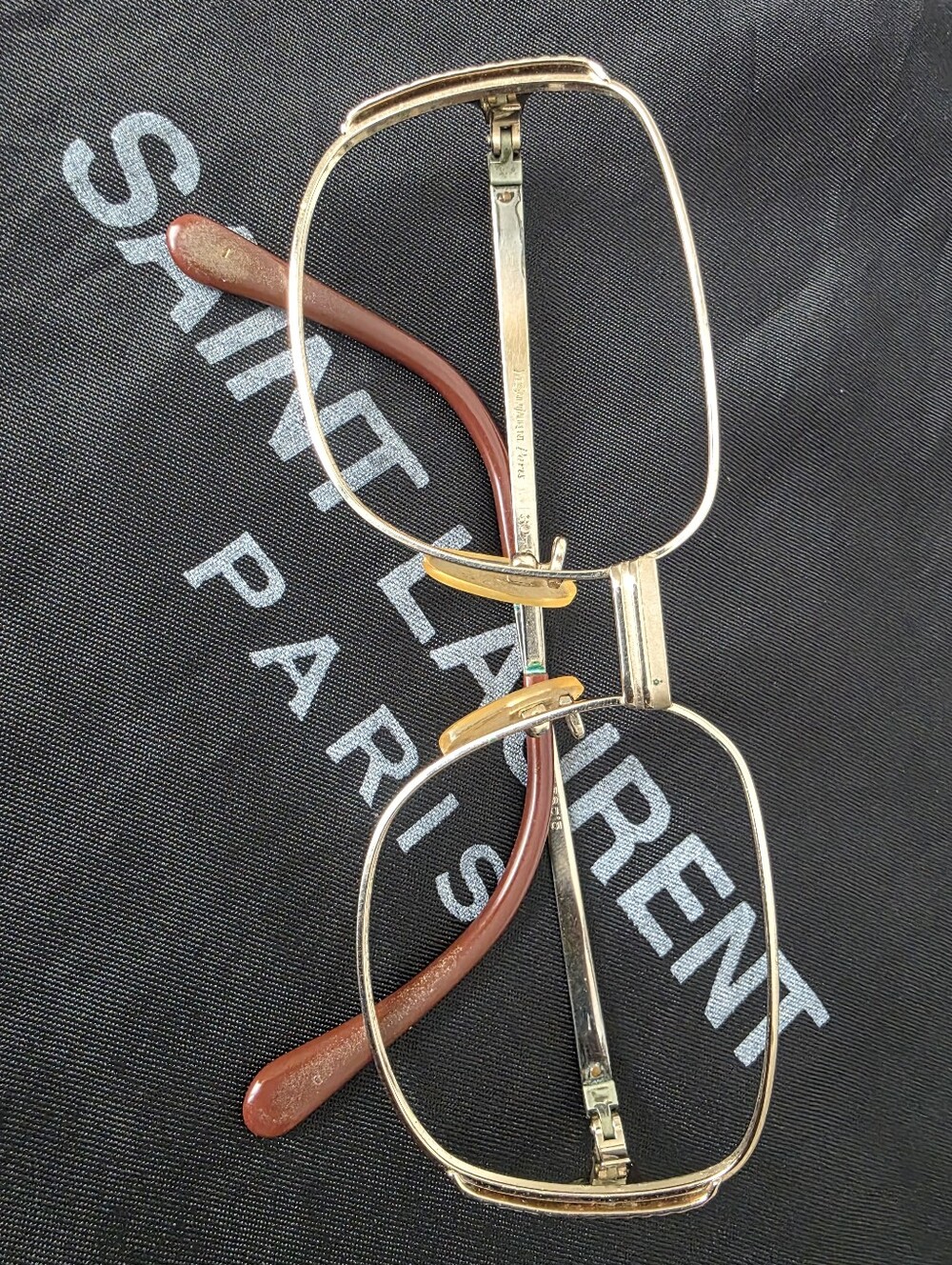 Auth Yves Saint Laurent Gold Metal Frame with Brown Temples